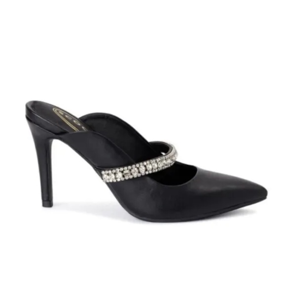 Scoop NYC Women’s Black Heels W/Rhinestone Strap Slip On Shoes Size 11 NEW - Picture 2 of 6